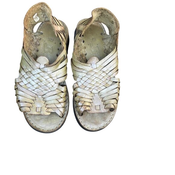 Brand X Mexican Huaraches Gold Green Woven Leather Size 6.5 - Picture 3 of 9